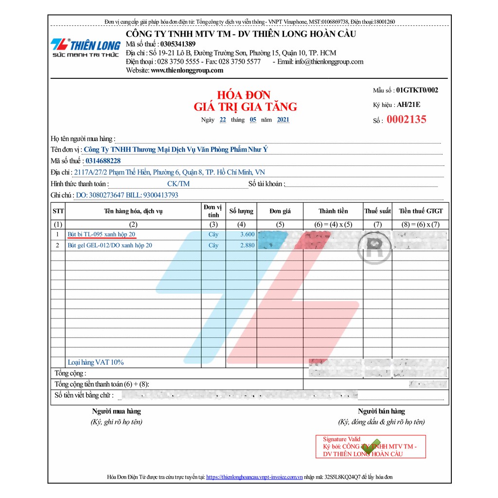 HỘP 20 BÚT BI XANH LARIS TL-095