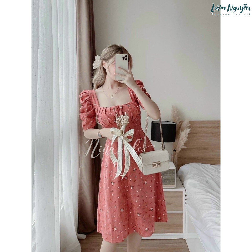 Đầm lụa hoa xếp ly ngực có mút