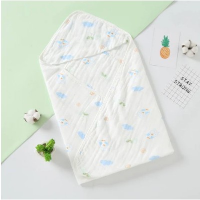 Khăn ủ xô vuông Organic cao cấp có mũ, khăn ủ xô cotton sợi tre cực đẹp mềm mịn mát KT: 90x90cm