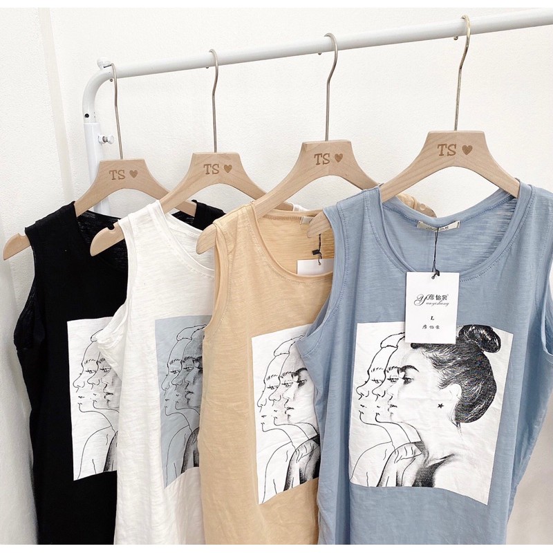 Áo 3 lỗ tanktop hình cô gái phom to dấu quần cá tính