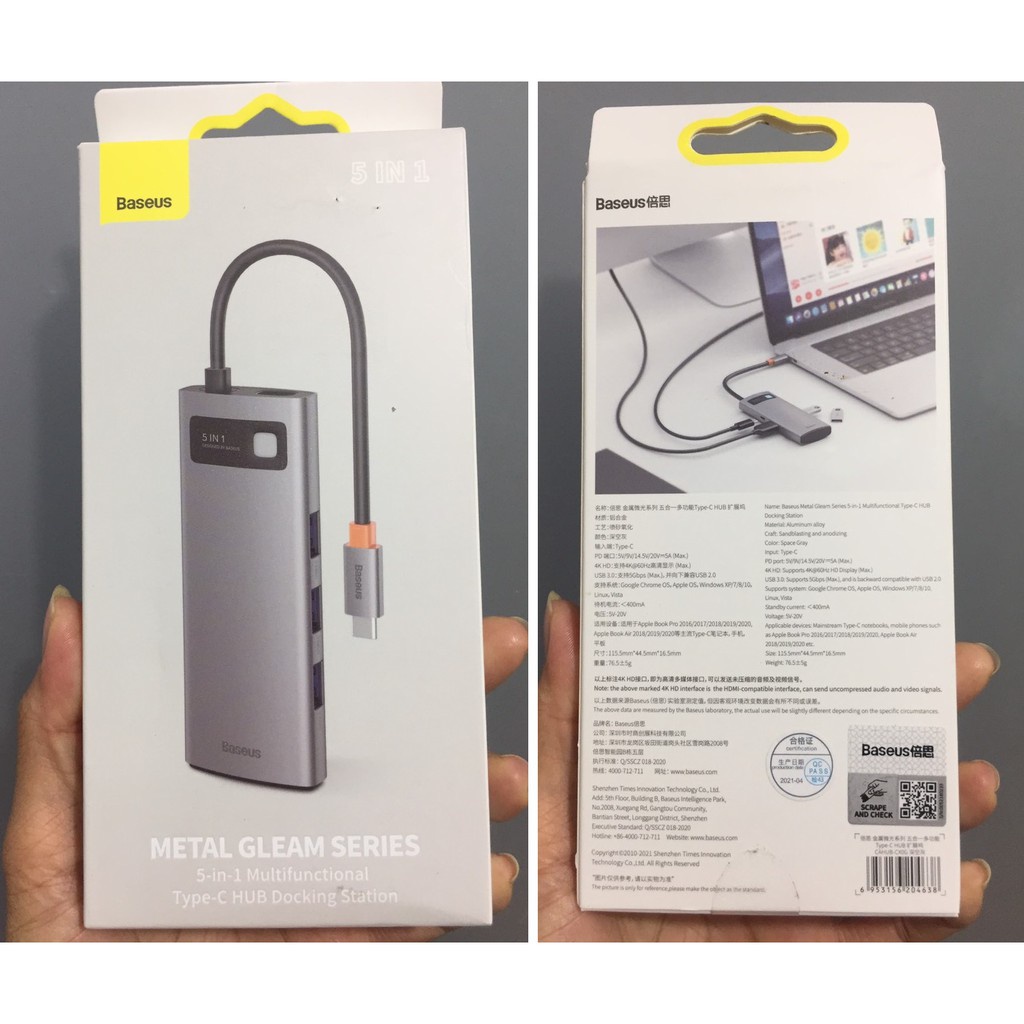 Hub type c Baseus 5in1 hdmi 4K60Hz Metal Gleam Series CX0G