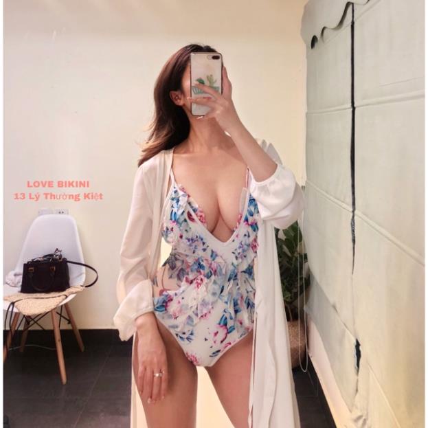 Bikini liền , đồ bơi nữ 1 mảnh bèo nhún xẻ ngực sâu kèm áo choàng đi biển !