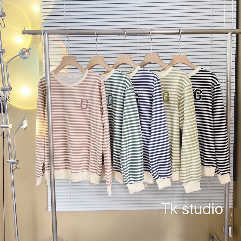 Áo pull kẻ ngang áo thun dài tay kẻ ngang form rộng