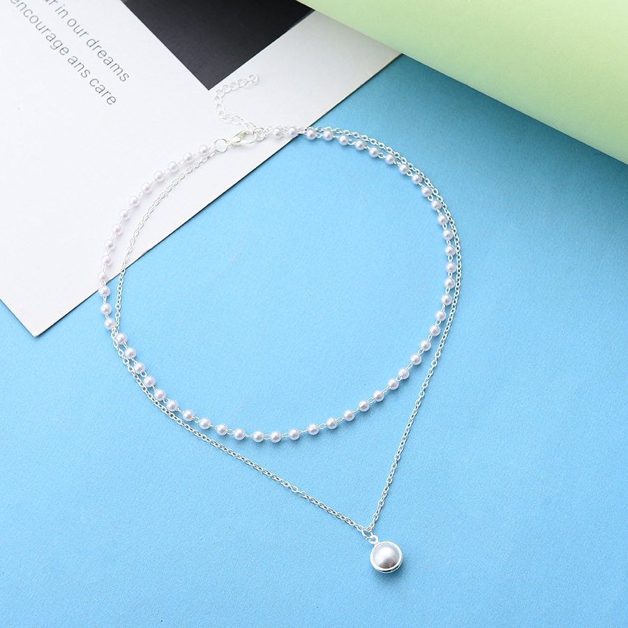 Dây chuyền choker hai lớp mặt đính ngọc trai nhân tạo dễ thương màu vàng đồng thời trang Hàn Quốc dành cho bạn nữ