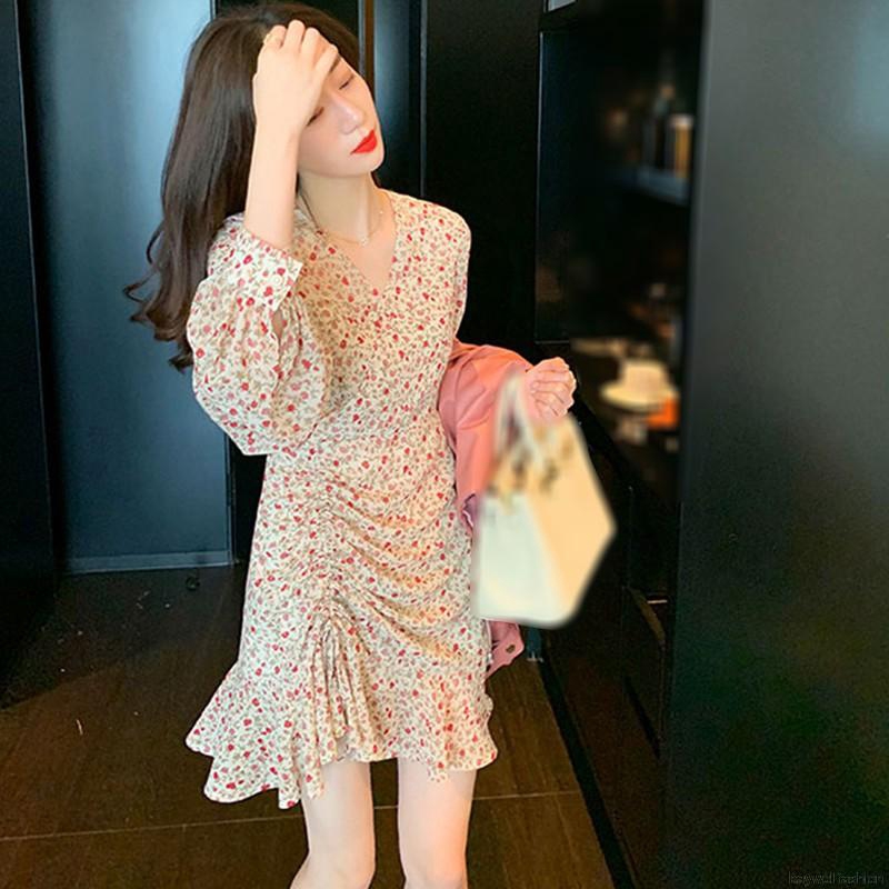 [Baywellfashion]Fashion Women Retro Floral Pleated Long Sleeve Dress | BigBuy360 - bigbuy360.vn