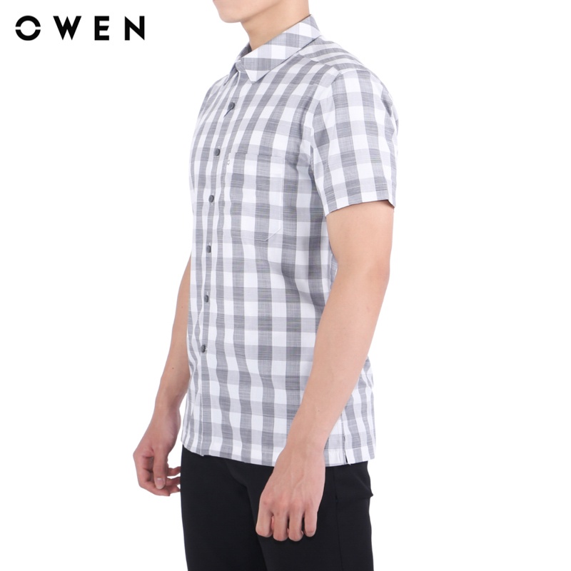 Áo sơ mi Ngắn tay Owen Ngải cứu Body Fit màu Xám caro - BA22954NT