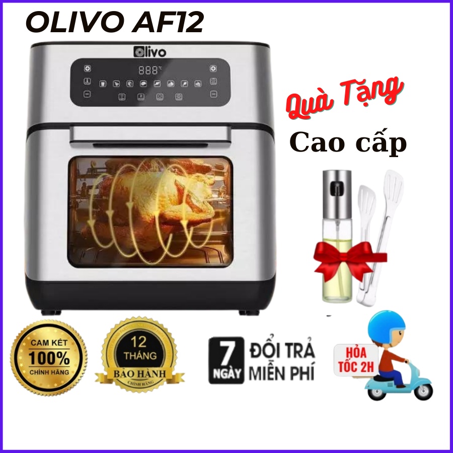 Nồi chiên không dầu Olivo AF12, bếp chiên không dầu 12L, nồi chiên gà nguyên con có trục xoay, chính hãng Unie