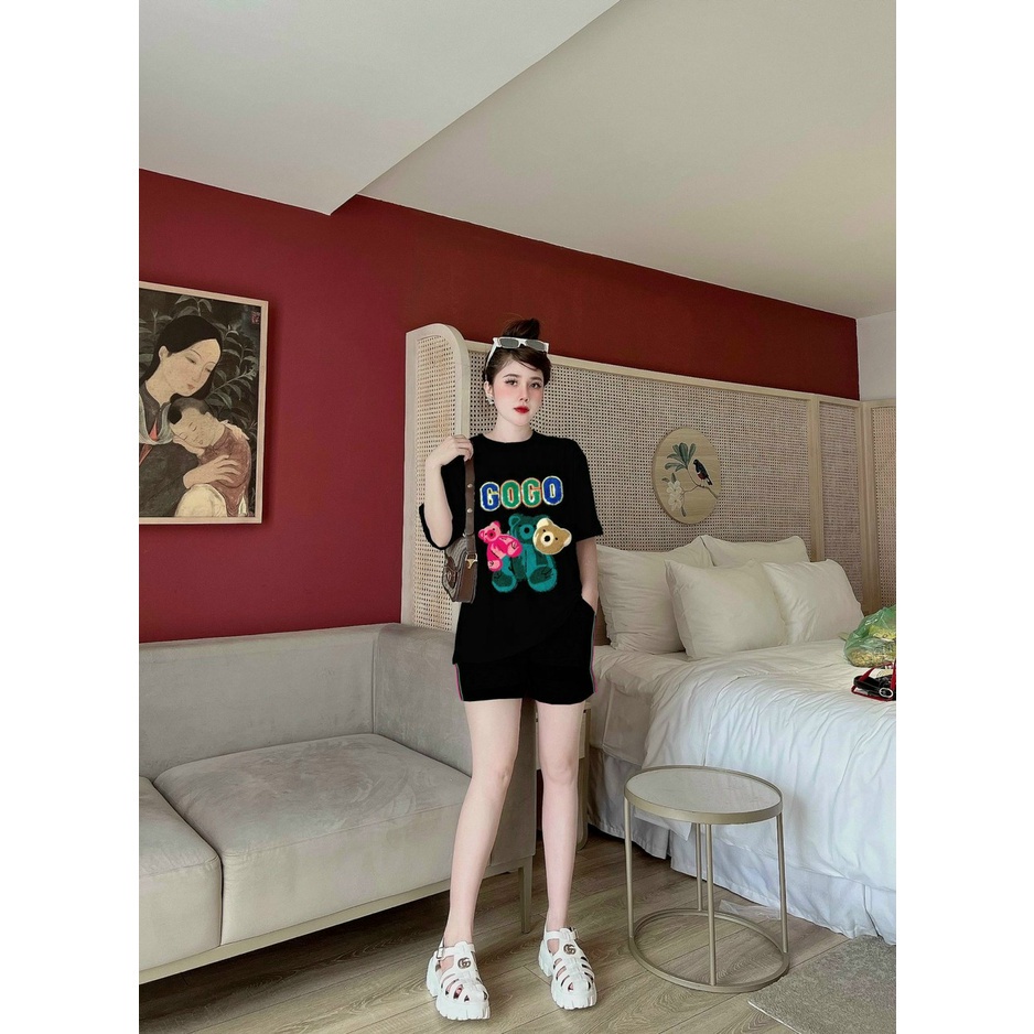Set bộ nữ quần ngắn áo thun  form rộng cộc tay KONI  Bộ nữ cotton bigsize đi chơi mặc nhà K21 .