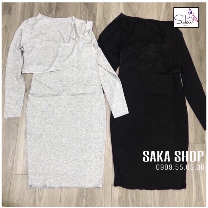 Đầm body ôm và áo khoác nhỏ tay dài cuốn biên