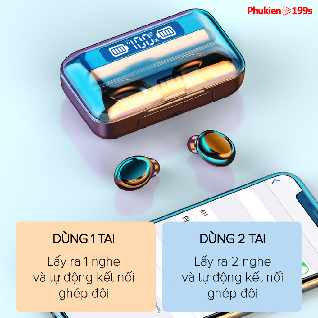 Tai nghe Bluetooth Không Dây F9 PRO màng hình LED hiển thị Pin true wireless 5.1 Nghe Gọi chip CVC8.0 Giảm Tiếng Ồn
