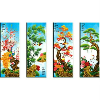 Tranh đính đá TỨ QUÝ XUÂN HẠ THU ĐÔNG DF251_156×100CM