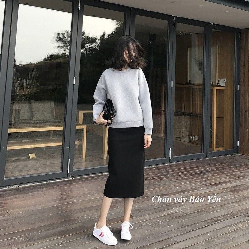 Chân váy dài midi suông cạp khóa xẻ sau ( sãn size) -M35