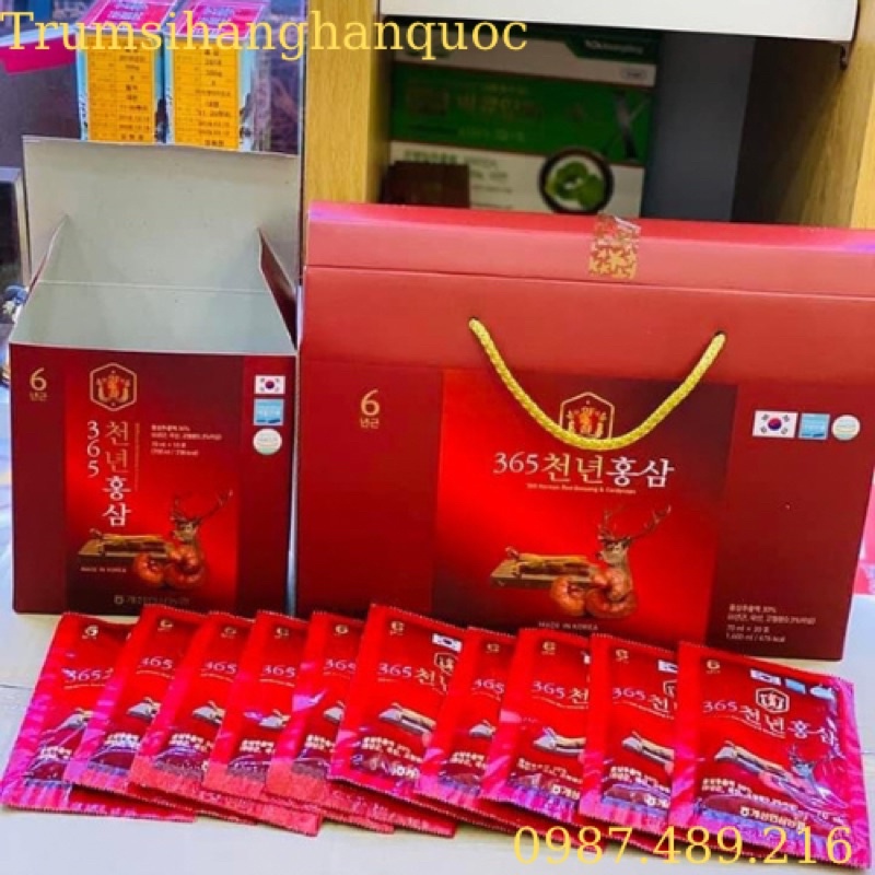 Nước Hồng Sâm Linh Chi Nhung Hươu 365 Hàn Quốc Hộp 20 gói x 70ml, Tăng Cường Sức Khỏe Và Hệ Miễn Dịch