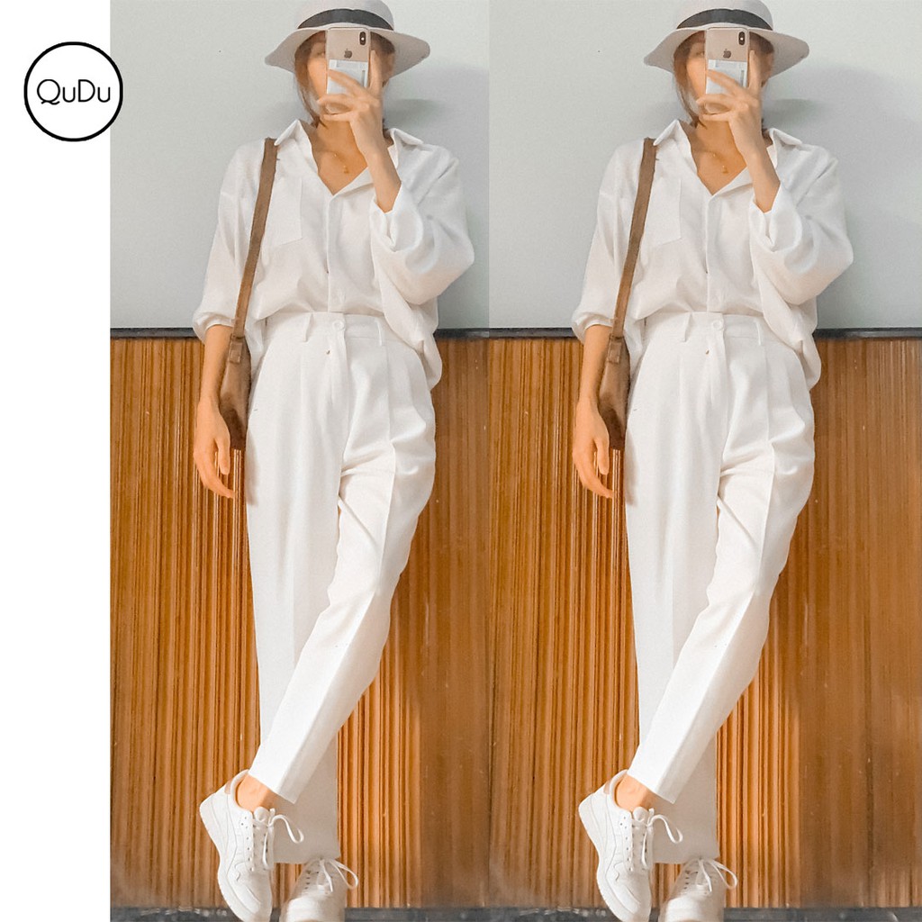 Quần Tây Nữ Lưng Cao QuDu Ống Suông Dài 9 Tấc Xếp Li Giữa, Form Đứng Vải Không Nhăn, Không Xù Lông, Made In Vietnam 🇻🇳 | BigBuy360 - bigbuy360.vn