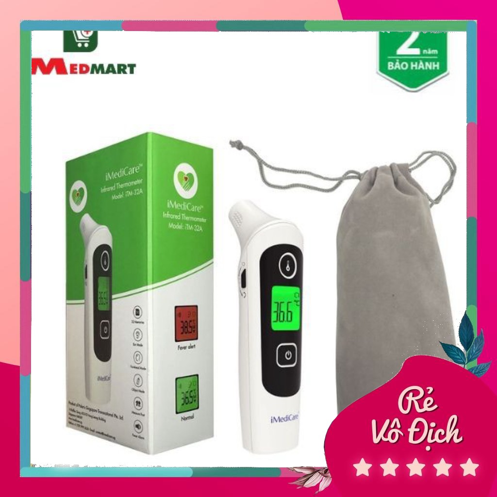 ( Hàng mới về ) Nhiệt Kế Điện Tử Hồng Ngoại IMEDICARE 32A, Đo Trán, Tai, Môi Trường, Bề Mặt Vật Thể - Medmart b225