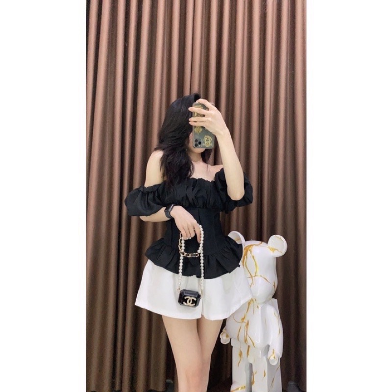 Áo trễ vai nhún ngực tay bồng tiểu thư bánh bèo