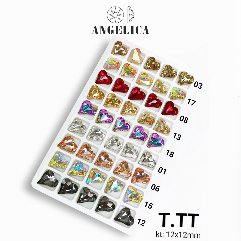 Túi 5 Viên Đá Khối Nail To Hình Trái Tim, Chân Vàng Trang Trí Móng Angelica T.tt