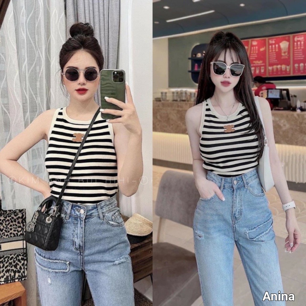 Áo len mongtoghi ba lỗ kẻ sọc ngang phong cách thời trang siêu hit hot AN6642