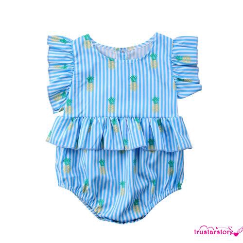 ✦ZWQ-Baby Girl Infant Stripe Ruffel Sleeve Romper Bodysuit Playsuit Sunsuit