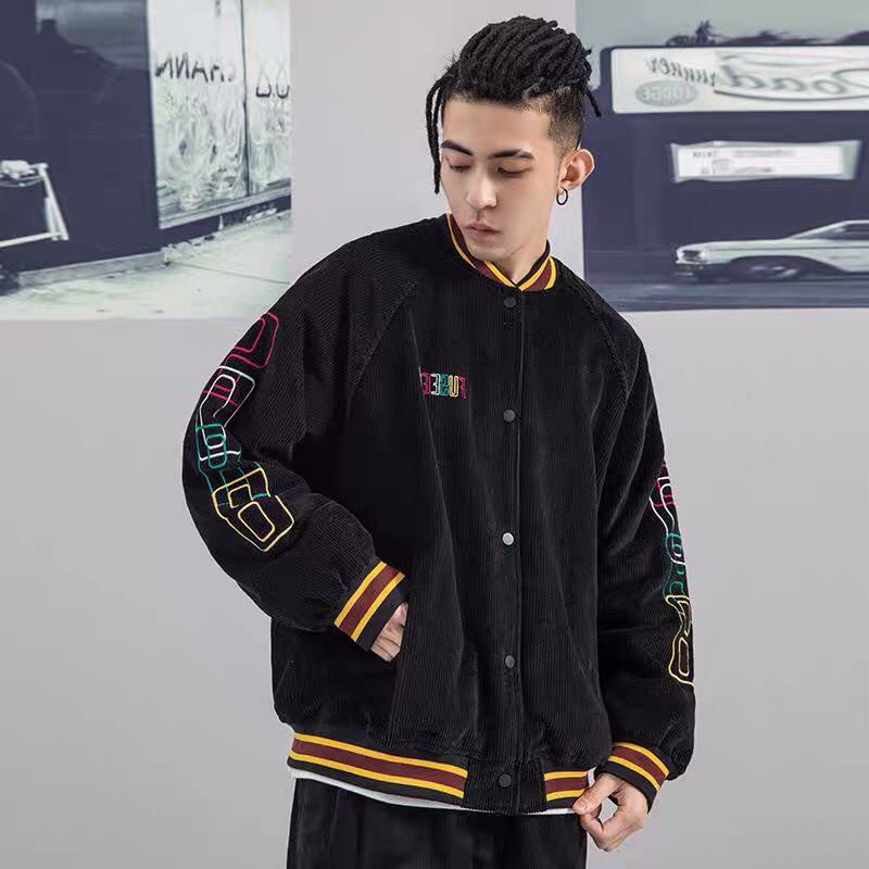 Áo Khoác Bomber Nhung gân form rộng Nam Nữ phối màu siêu cute Ulzzang KUN | BigBuy360 - bigbuy360.vn