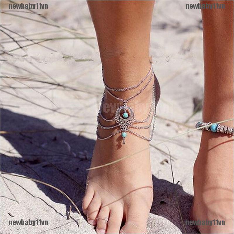 Lắc Chân ĐíNh Đá NgọC Lam Phong CáCh Boho