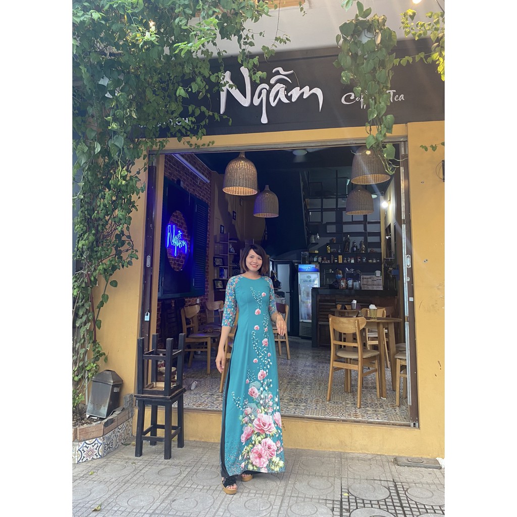 Áo Dài Cách Tân💖FREESHIP💖Áo Dài Truyền Thống In 3D Họa Tiết Xanh Dương Sang Trọng Chất Lụa Nhật Cao Cấp
