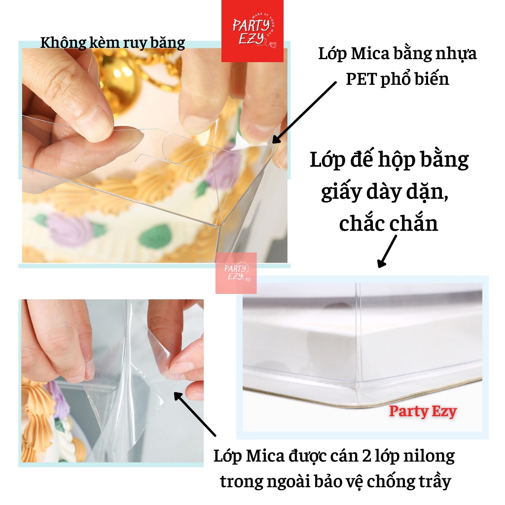 HỘP MICA TRONG SUỐT NẮP TRONG SUỐT ĐẾ TRẮNG -HỘP ĐA DỤNG ĐỰNG QUÀ,BÁNH KEM