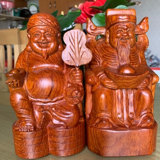 Ông địa ông thần tài gỗ Hương nguyên khối