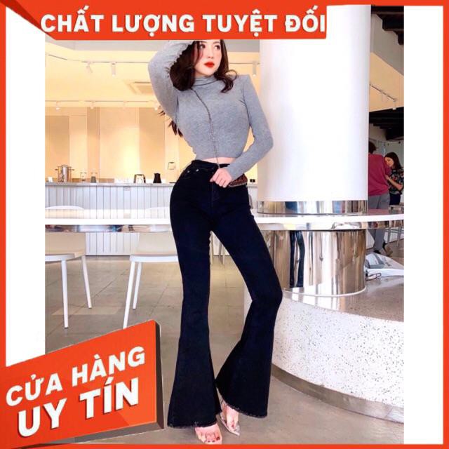 QUẦN ỐNG LOE ĐEN DÀI- chất jeans dày mềm- (hình thật)