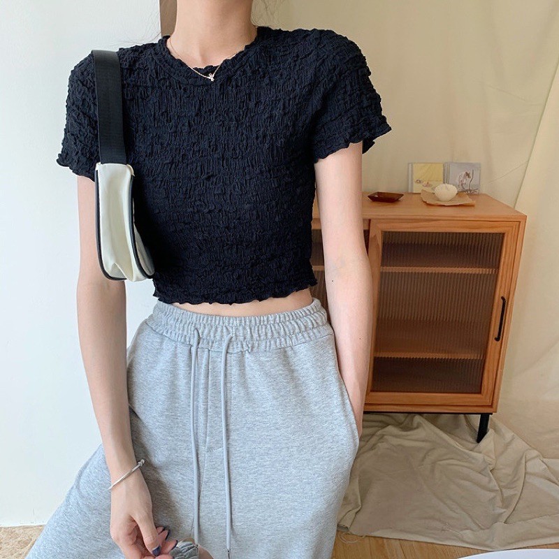 Thun crop oversize  nhăn viền bèo 01 | BigBuy360 - bigbuy360.vn