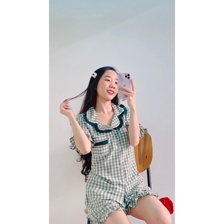 Đồ Pijama Đồ Bộ Mặc Nhà ♥️Tay Cộc Quần Đùi ♥️ Họa Tiết Caro (Ảnh Thật)