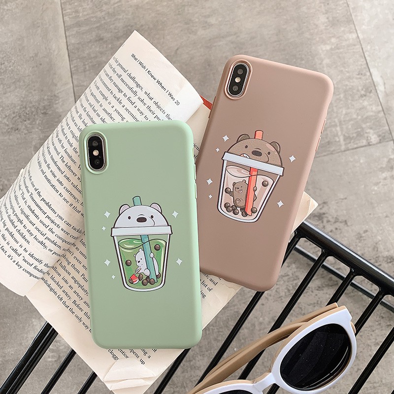 Ốp iPhone silicon TPU mềm in hình ly trà sữa dễ thương cho iPhone 6/ 6S/ 6 Plus/ 7/ 8 Plus/X/XS/XR/XS MAX