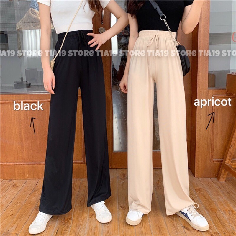 Quần culottes tăm Tia19 . Quần ống rộng lưng chun hack dáng