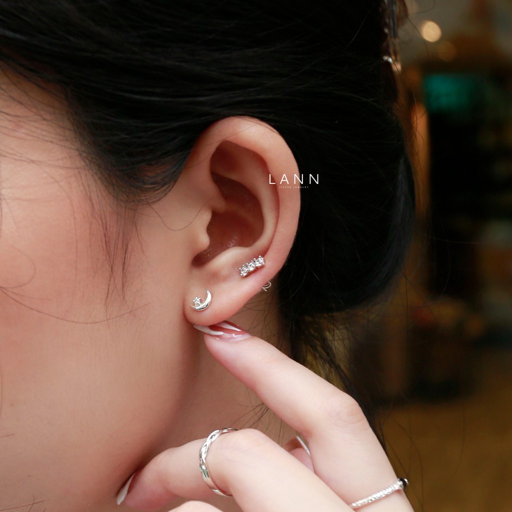 Khuyên trăng nối 1 đá BẠC S925 LANN E273