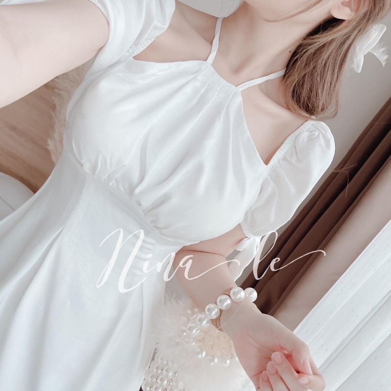 ĐẦM CỔ YẾM TAY PHỒNG NƠ hai màu