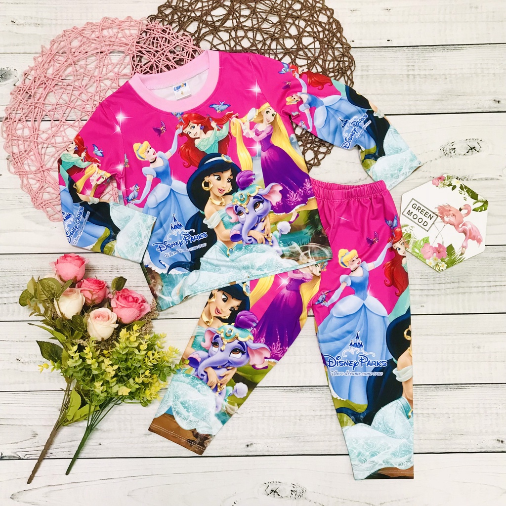 Bộ thu đông cho bé gái, quần áo trẻ em dài tay thun lạnh in 3D hình Elsa mềm mịn, co giãn tốt thoải mái cho bé gái từ 10