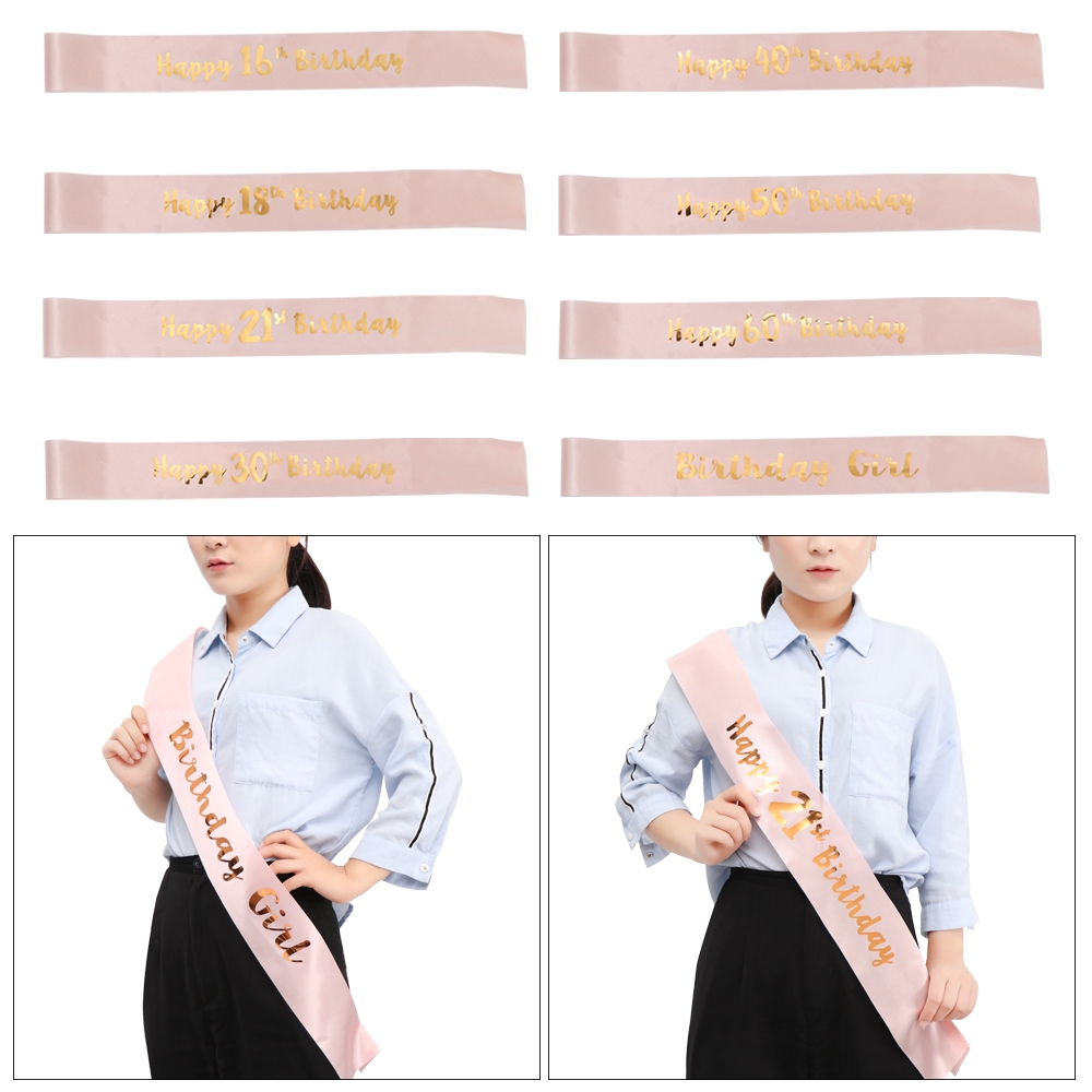 LONTIME Rose Gold Birthday Ribbon Sash for Women Party Decor DIY Romantic Gift