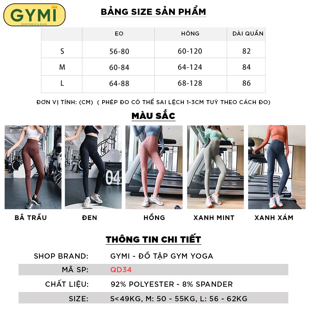 Quần tập gym nữ cạp siêu cao GYMI QD34 Mitao Girl quần legging tập yoga thể thao chất dệt nâng mông co giãn tốt