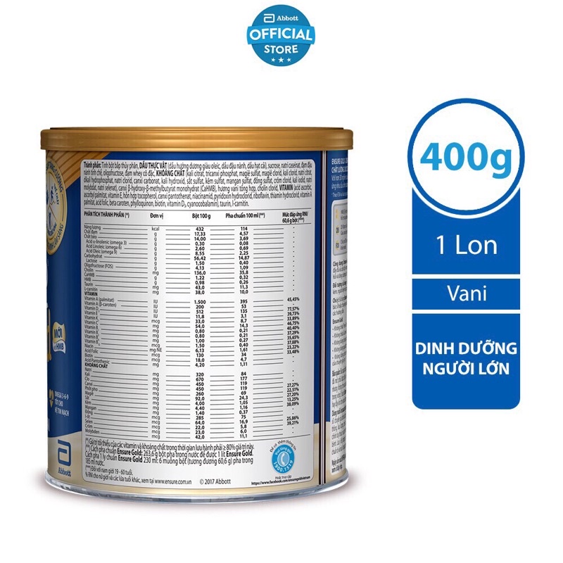 Sữa bột Ensure Gold Abbott (HMB) 400g