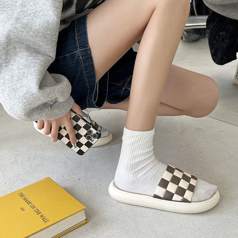 Dép Bánh Mỳ Độn Đế Quai ngang 2022 ô vuông caro đi chơi , đi biển, du lịch siêu rẻ A109 Warm&amp;Cute