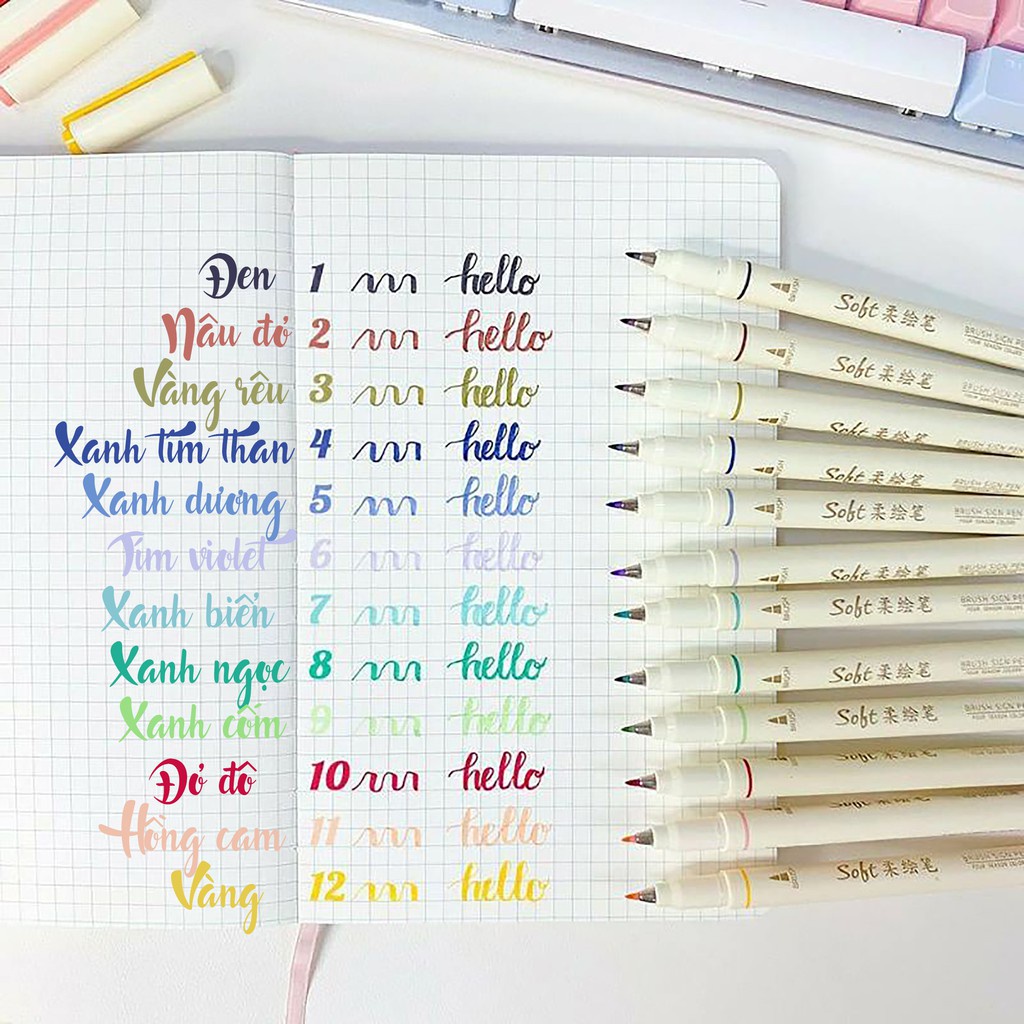 Bút brush Soft viết calligraphy màu pastel trang trí sổ Bullet Journal Lalunavn - A71