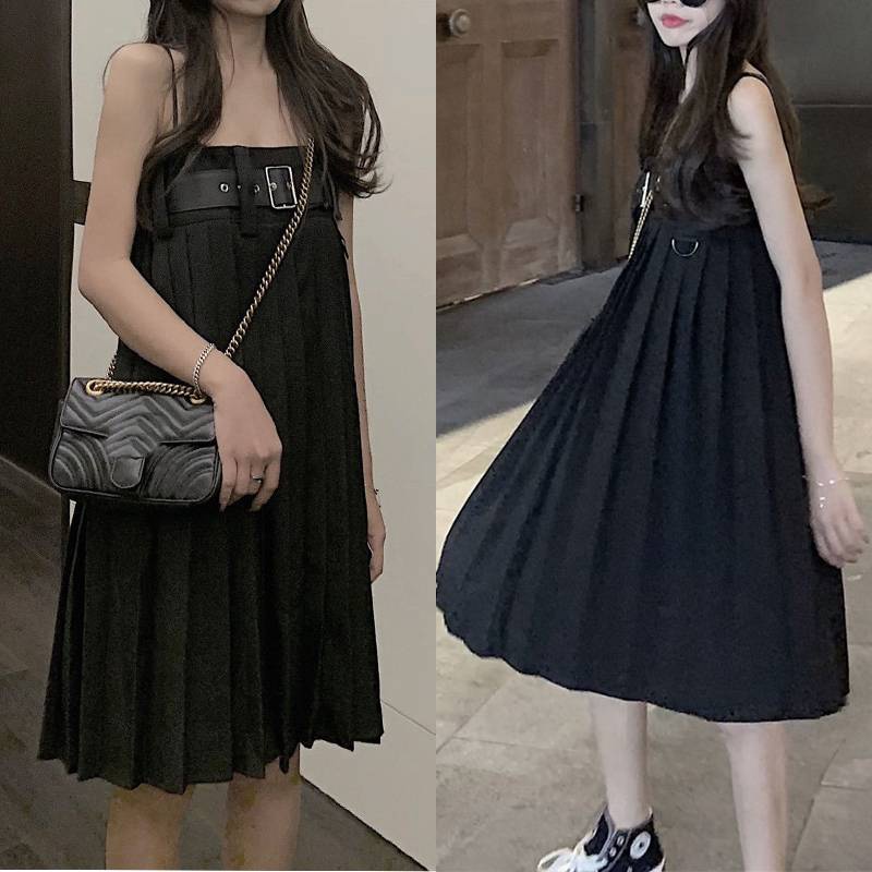 Đầm Hai Dây Dáng Rộng Thiết Kế Xếp Ly Phong Cách Gothic Thời Trang Mùa Hè Mới Cho Nữ
