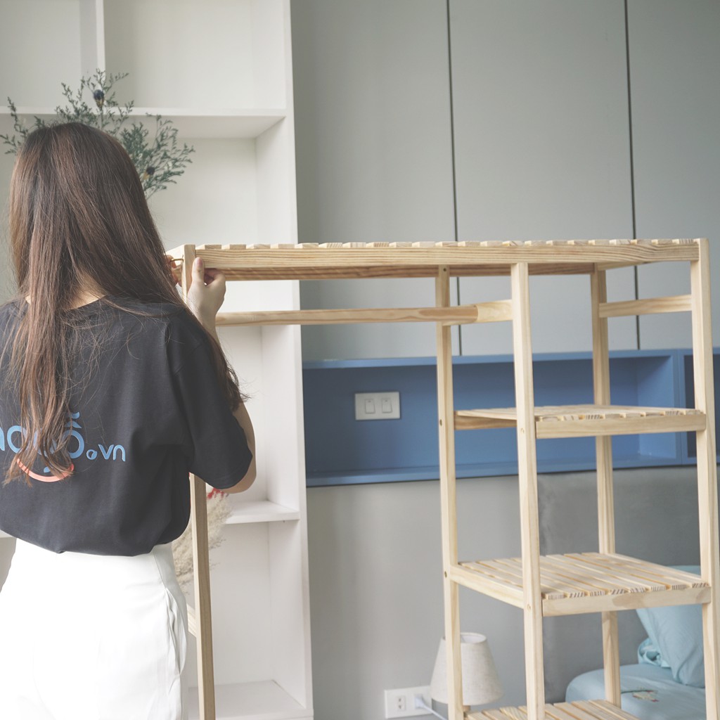 Tủ treo quần áo Táo gỗ Decor tủ gỗ thông 2 ngăn phong cách Hàn Quốc