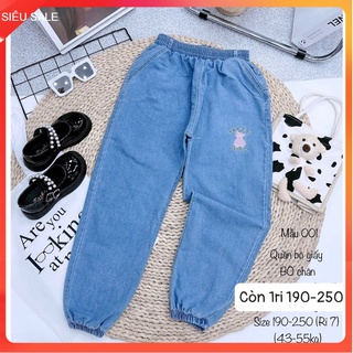 Quần bò cho bé gái bo gấu 10-18 tuổi thêu chữ cookies và hình gấu, Quần jean trẻ em size đại vải mềm mỏng thời trang