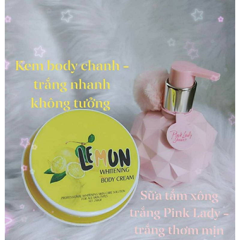 [CHÍNH HÃNG %] COMBO DƯỠNG TRẮNG KEM BODY LEMON CHANH &amp; SỮA TẮM XÔNG TRẮNG PINK LADY HƯƠNG NƯỚC HOA