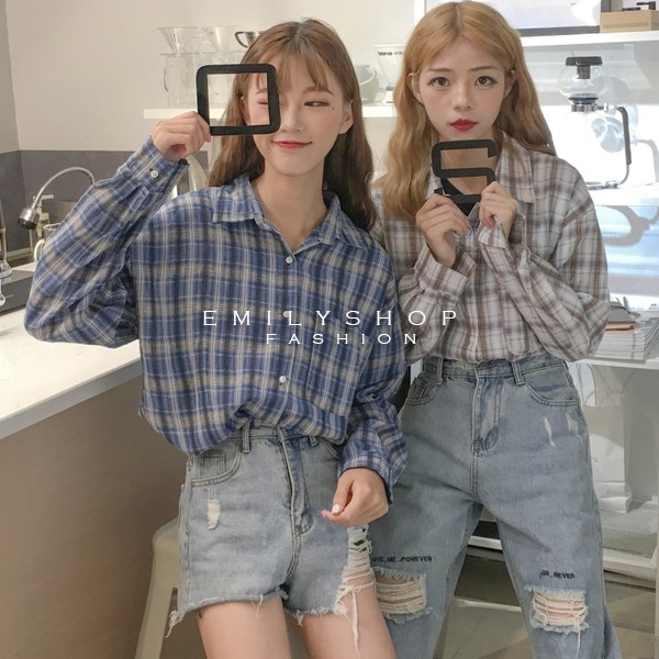 Áo sơ mi nữ tay dài Emilyshop ulzzang
