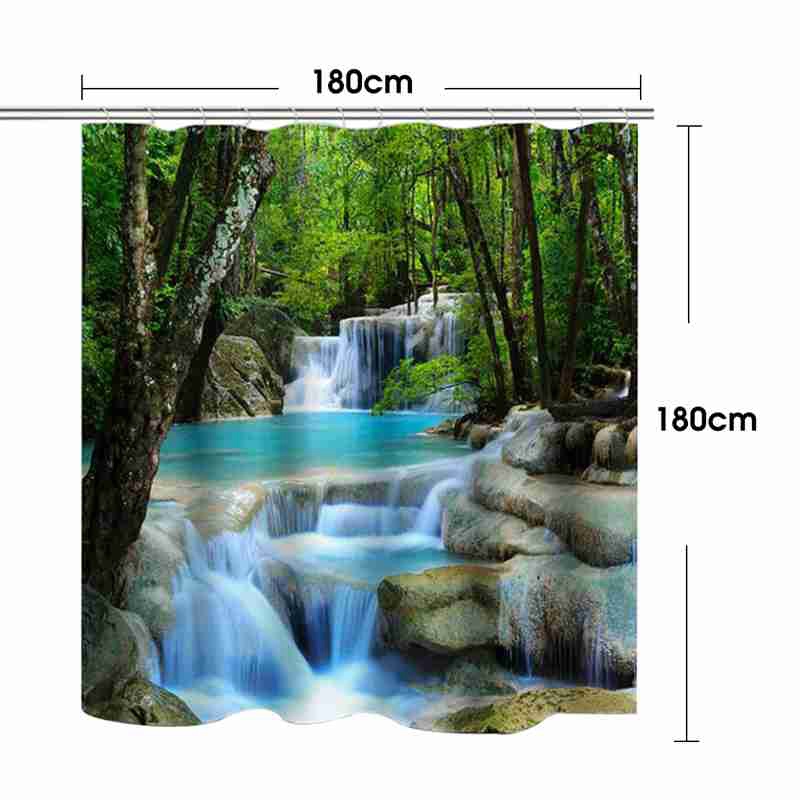 Bộ Rèm Phòng Tắm 3D Hình Phong Cảnh Thiên Nhiên Kèm 12 Móc Treo Chống Thấm Nước