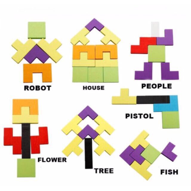 Đồ Chơi xếp hình lắp ráp Montessori Bằng Gỗ Tetris Cho Bé_ 40 miếng