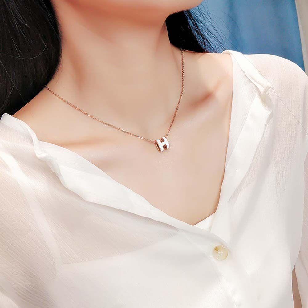 Vòng cổ Choker Bằng Thép Titan Mặt Chữ H Thời Trang Cho Nữ