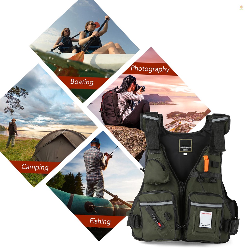 Áo Khoác Phao Câu Cá Nhiều Túi Kèm Giá Đỡ Chai Nước Cho Thuyền Kayak Thể Thao Dưới Nước